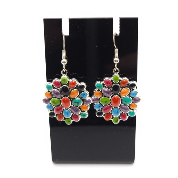 Unbranded Jewelry - Colorful Multi-stone-Style Dangle Earrings Hook Closure with Eye Catching Design